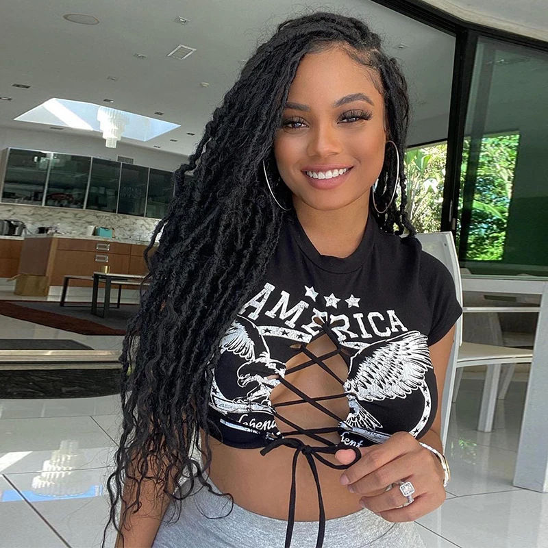

2021 Women Trendy Letter Print T-Shirt Summer Y2k Round Neck Hollow Out Cross Bandage Exposed Navel Shirt Chic Crop Top
