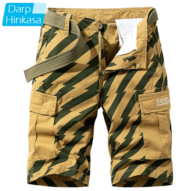 

2021 Summer New Khaki Stripe Cargo Shorts Men Jogger Tactical Military Camouflage Shorts Cotton Casual Loose Men Shorts