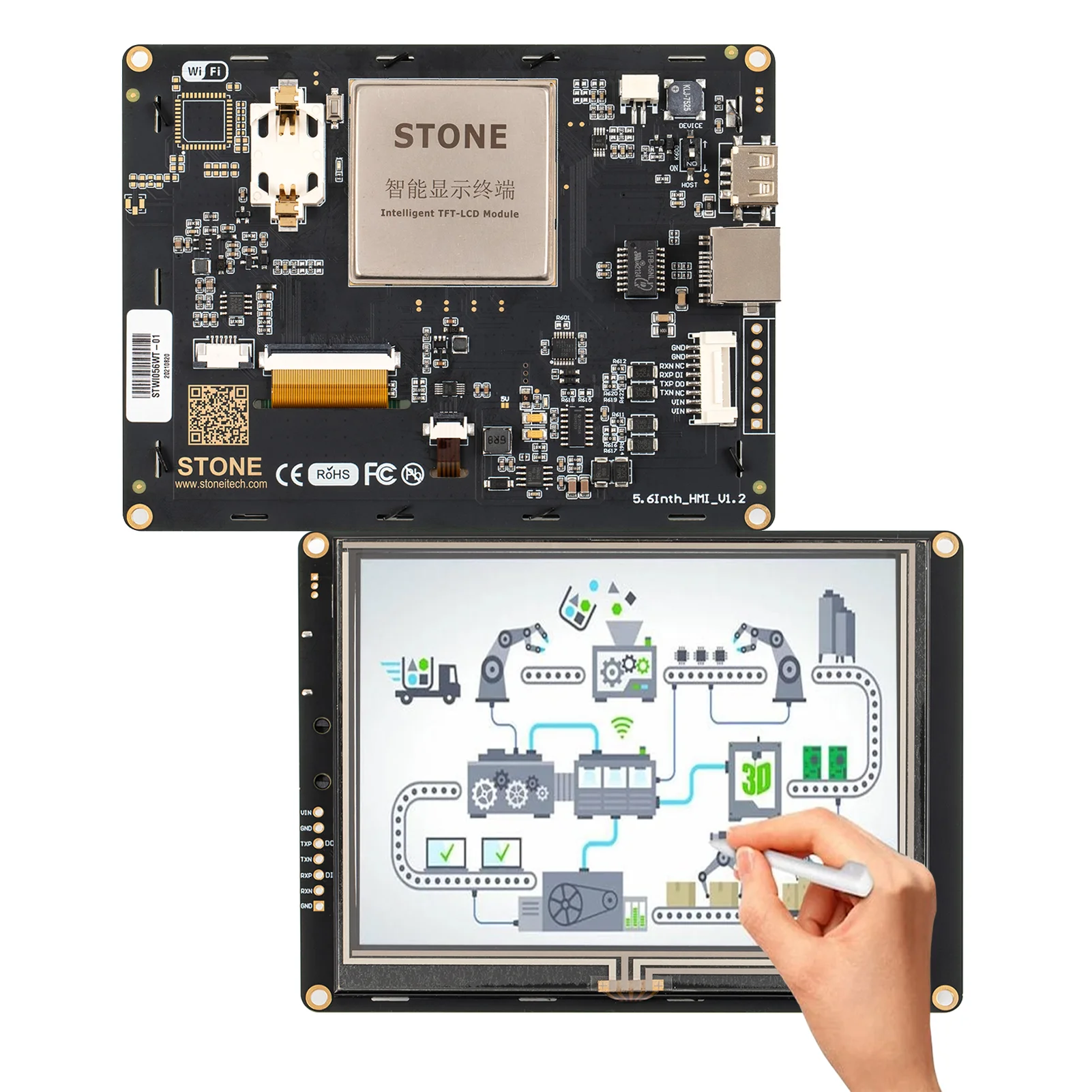 STONE I-Series HMI Smart TFT LCD Display with Controller + Program + Touch Screen + UART Serial Interface