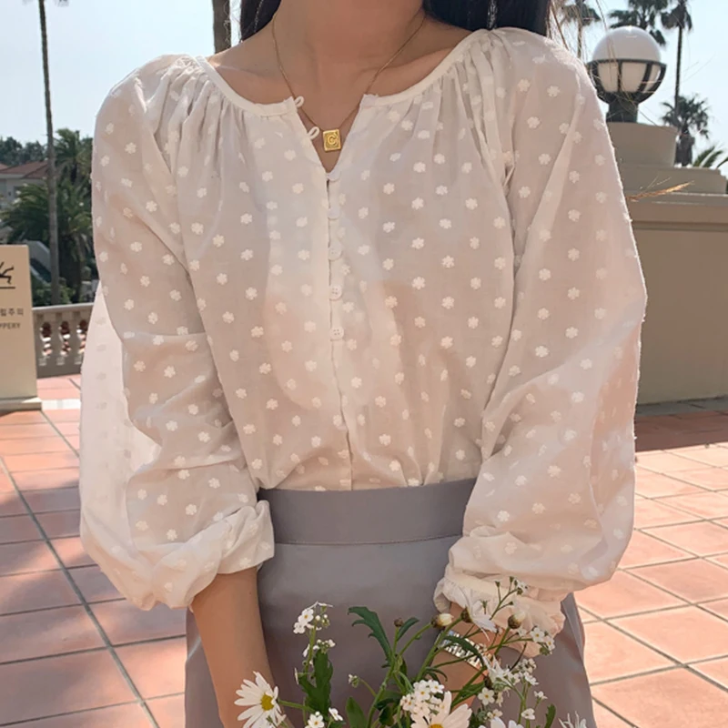 

RUGOD 2021 simple and gentle temperament white long-sleeved blouse shirt