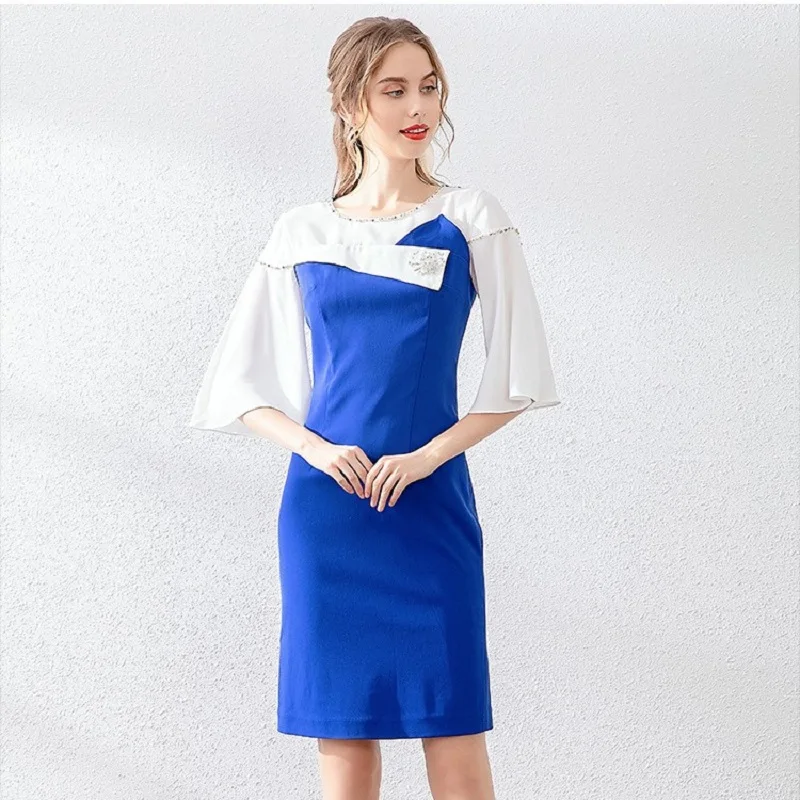 

new Superior 2021 quality Office Early autumn Flower dress Women Sexy Party Dress Plus Size summer Celebrities Nail bead dresses