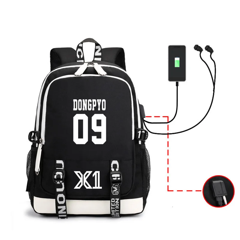 

2020 Kpop Star X1 Periphery A Bag Usb Headset Line Both Shoulders Package For Men And Women Fashion College School Bag Backpack