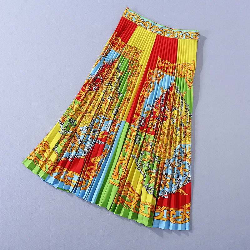 

European and American women's clothing 2020 winter new style Long sleeve shirt Pleated skirt Fashion palace retro print suit