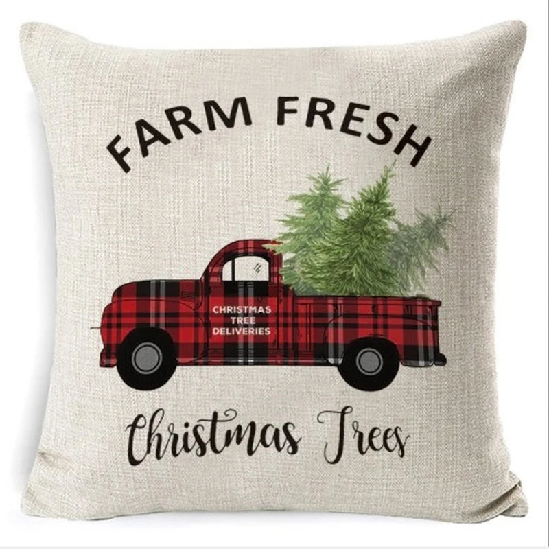 Christmas Decorations Pillow Covers Farmhouse Decor Throw Cases Retro Truck 18 x Inch Cushion Cover Drop Shipping | Дом и сад