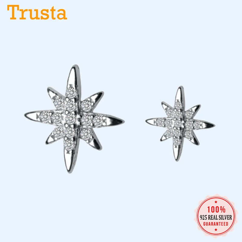 Женские серьги гвоздики с фианитами Trusta из стерлингового серебра 925 пробы со