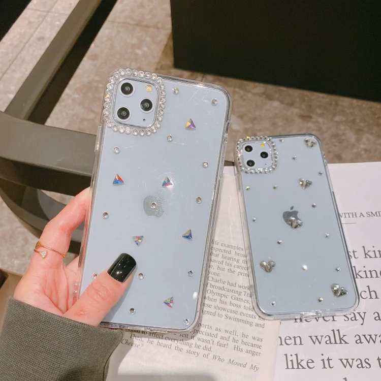 

Rhinestone heart clear phone case for iphone 12 11 pro max mini x xs max xr 7 8 6 6s plus se2020 case women luxury Back cover