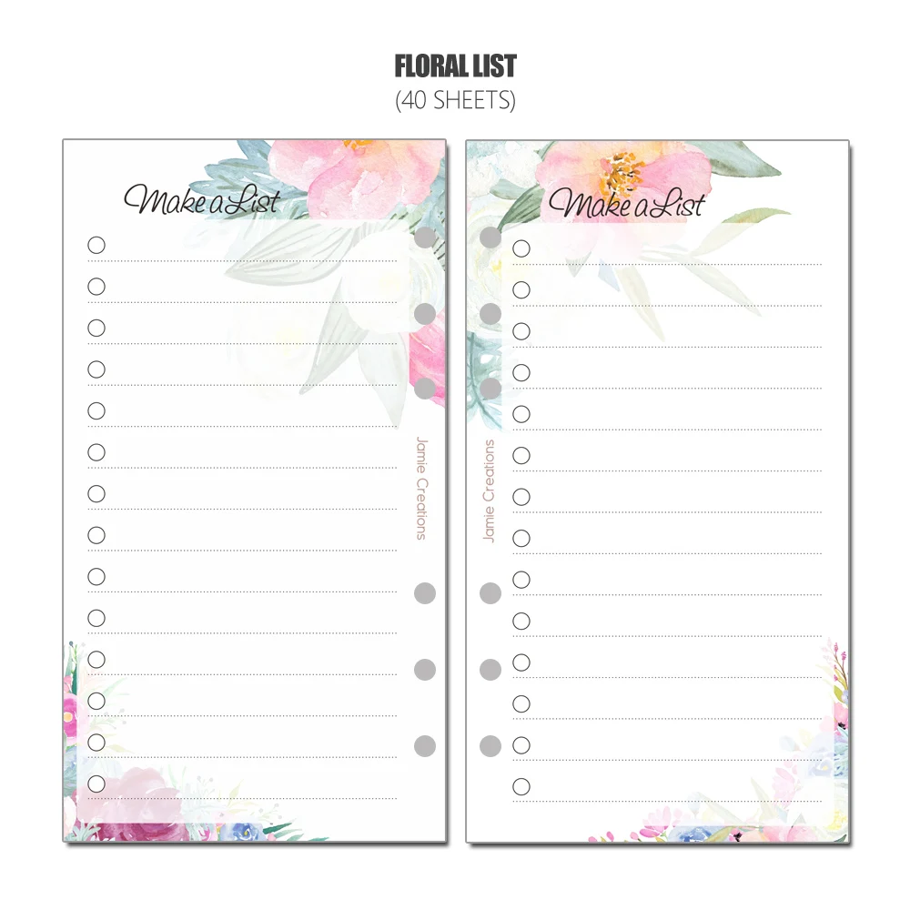 LIST - 40 Sheets MyPretties цветочный список TODO пополнения документы A5 A6 A7 Тетрадь документы для 6 связующего отверстия блокнот-органайзер 40 листов наполнителя работ - Цвет: LIST - 40 Sheets