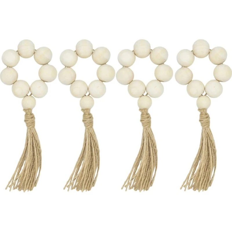 

Wood Bead Napkin Rings Farmhouse Wood Beads Garland with Tassels Wooden Beads Wall Hanging Decor for Weddings Home 8Pcs 2021