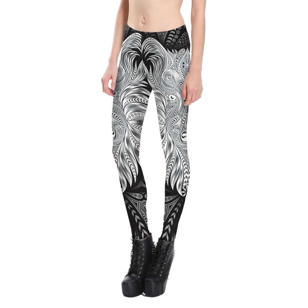 White abstract pattern digital printing fashion sexy leggings Hot |