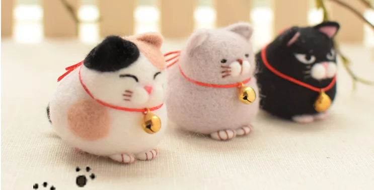 Борода толстый кот мультяшный набор шерсть вышивка войлок игла для валяния