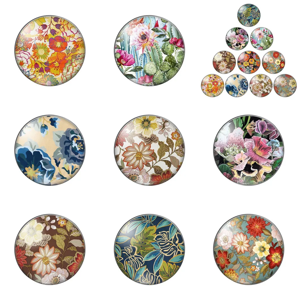 

Vintage Colorful Flowers Oil Painting 10mm/12mm/14mm/18mm/20mm/25mm Round Photo Demo Glass Cabochon Flat Back Making Findings