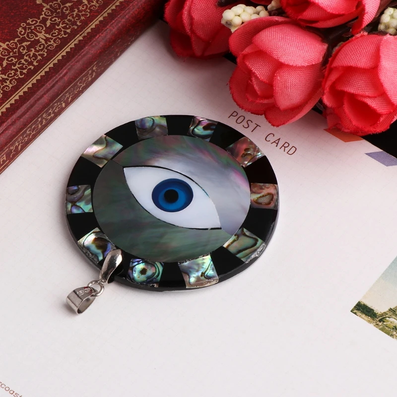 

JAVRICK Eye Pattern Patchwork Natural Colorful Abalone Shell Jewelry Round Necklace Pendant