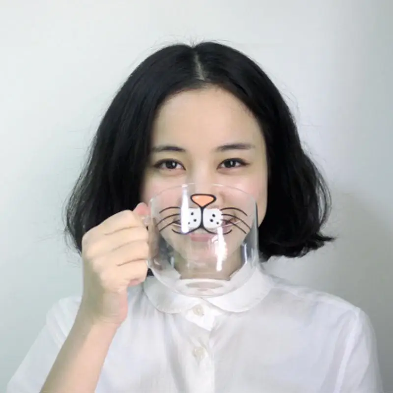 

Cat Kitty Borosilicate Glass Coffee Milk Cup Transparent Water Mug 550ML