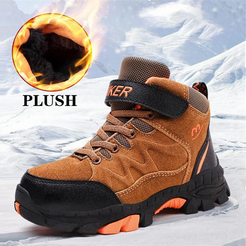 

Зимние ботинки для мальчиков, подростковые спортивные замшевые теплые Нескользящие кроссовки для подростков, Детские туристические ботин...