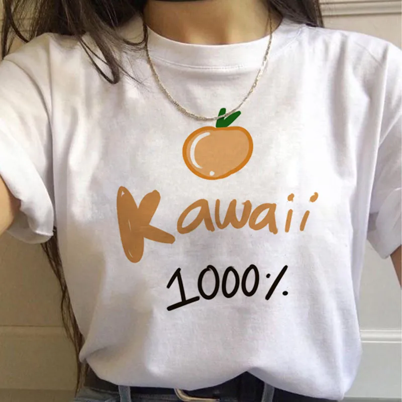 Футболка с изображением персикового сока Японская футболка Kawaii Сезон лето ulzzang