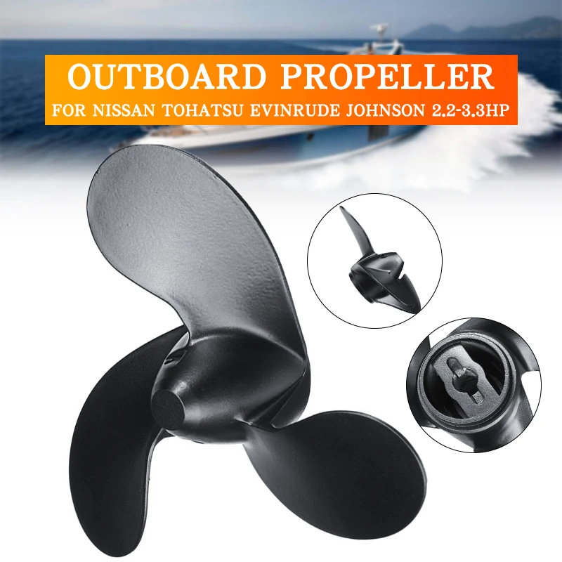 

7.4 x 5.7 Marine Propeller Aluminum Alloy Propelle For Nissan Tohatsu Evinrude Johnson 2.2-3.3HP R Rotation Black 3 Blades