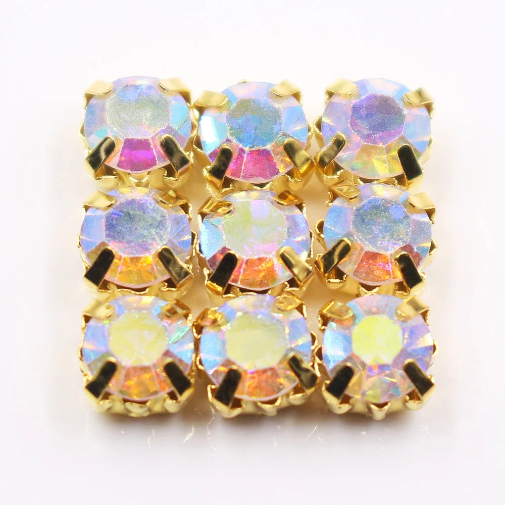 crystalAB gold SS12-SS50, Хрустальные стеклянные камни, серебряная коготь, стразы, стразы и кристаллы, стразы для шитья одежды, сделай сам, ткань - Цвет: crystalAB gold