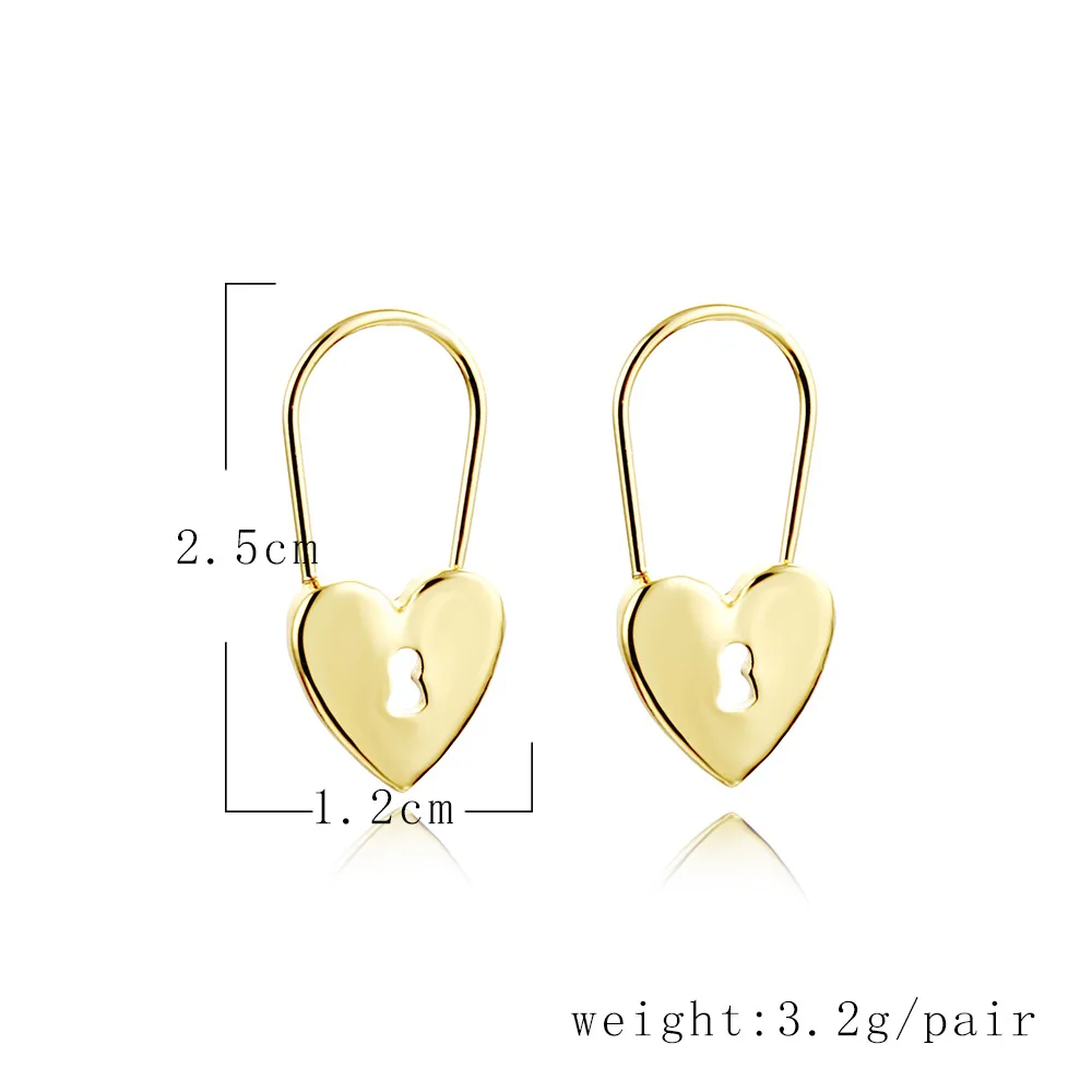 

OUREX Cute Heart Lock Minimalist Drop Earrings for Women Pin Earrings Fashion Jewelry Gold Silver Color Small Accessories