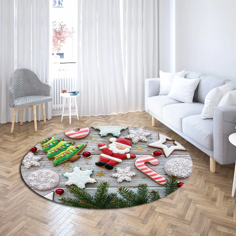 Merry Christmas Round Carpet 3D Print Soft Rugs Cloakroom For Living Room Mat Computer Chair Area Play Tent | Дом и сад
