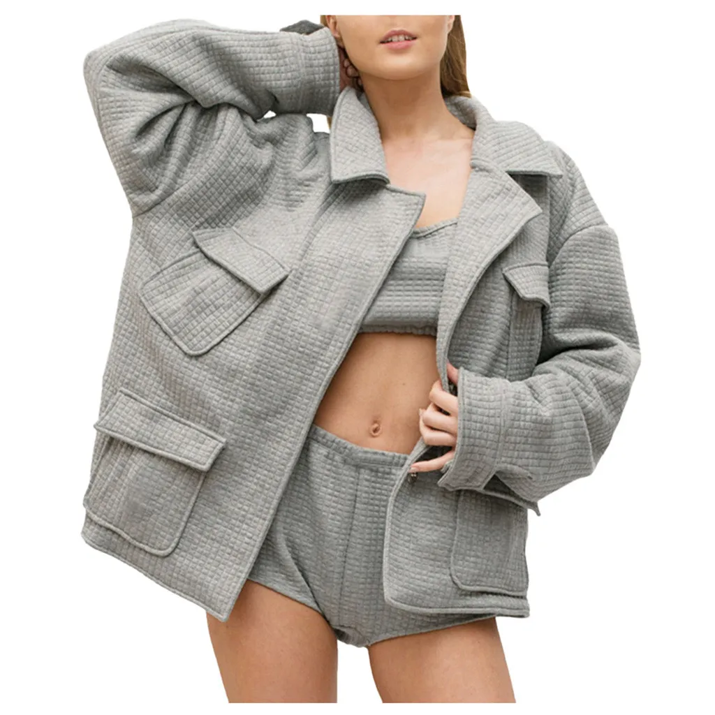 Womens Long Sleeve knitting Cardigan Tops Ladies Autumn Lrregular Lapel Shirts Checkered Tweed Casual Plaid Jacket OuterwearY911 | Женская