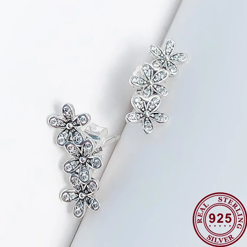 

925 Sterling Silver Pan Earring Dazzling Daisy Clusters With Crystal Studs Earring For Women Wedding Gift Fashion Jewelry