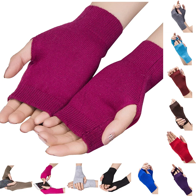 

1 Pair Women Solid Cashmere Warm Winter GlovesWinter Gloves Female Fingerless Gloves Women Hand Wrist Warmer Mittens