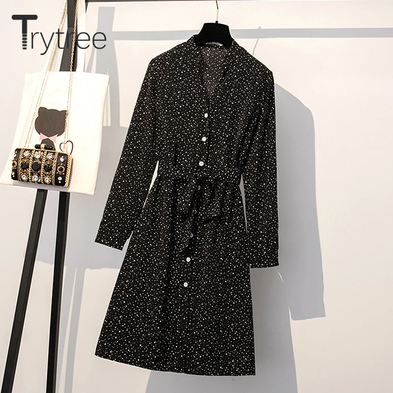 Женское Повседневное платье Trytree повседневное однобортное до середины икры с v