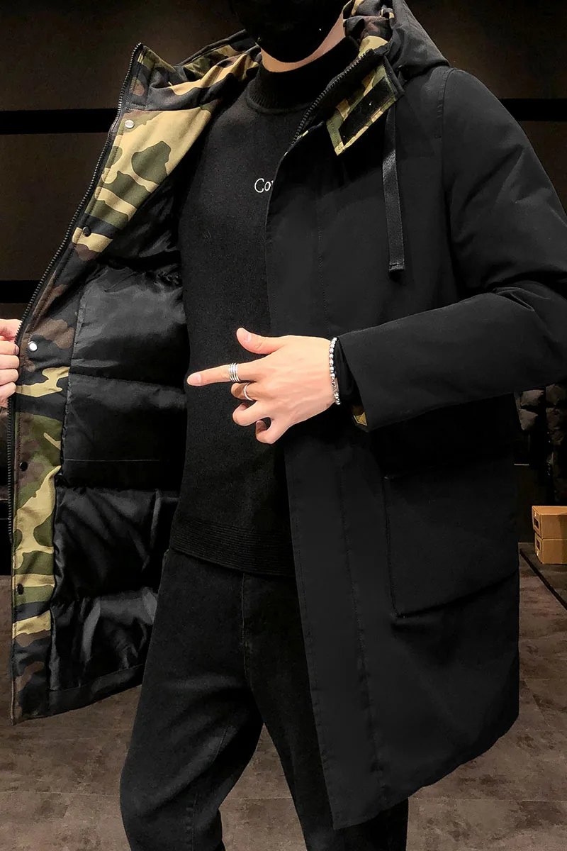 

winter jacket Men's Loose Long Solid Hooded Cotton Coat Thick Casual Outwear Jackets Male Warm Parka Jacket Pockets Windbreaker