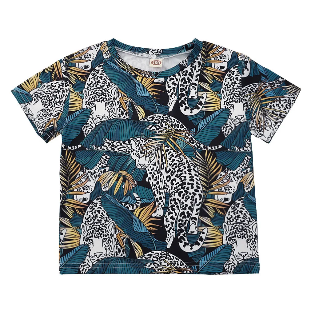 

Summer Children Casual Cotton Short Sleeve O Neck Print Leopard Fashion Casual Baby Girl T-shirt 2-7T