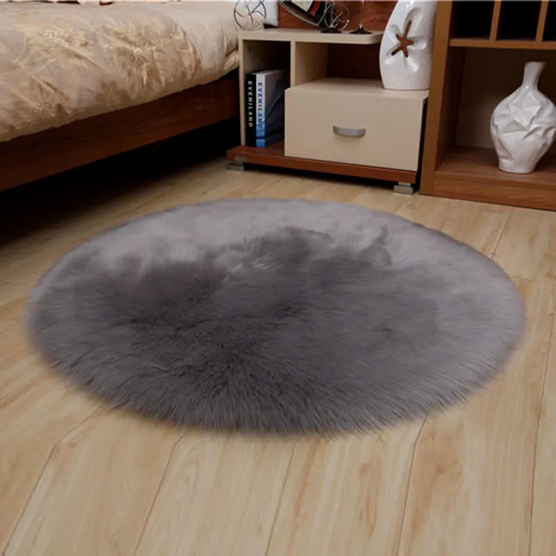 Коврик OIMG из искусственного меха Пушистый Ковер круглой формы 6 см ворс для