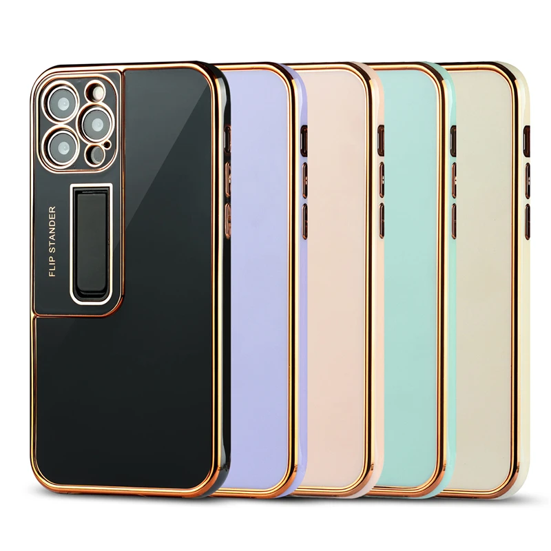 

Signalshin Plain Eletroplated Phone Case For iPhone 11 Pro Max 12Mini X XR XS Max 7 8 Plus Invisible Holder Bumper Back Cover