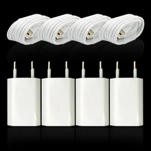 4Set/Lot Wall AC EU Plug USB Charger For iPhone 8 Pin USB Charging Cable + Travel Charger Adapter For Apple iPhone 5 5S 6 6S 7