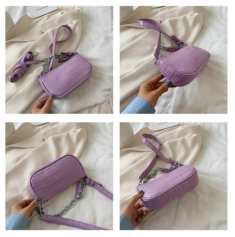 Винтажная Фиолетовая Сумка аллигатора в форме багета роскошная кожаная сумка 2020