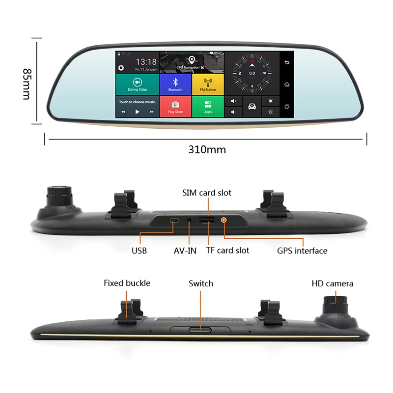 Зеркало для автомобиля Anfilite 7 &quotIPS Android Dash Cam FHD 1080P видеокамера 16G GPS навигатор