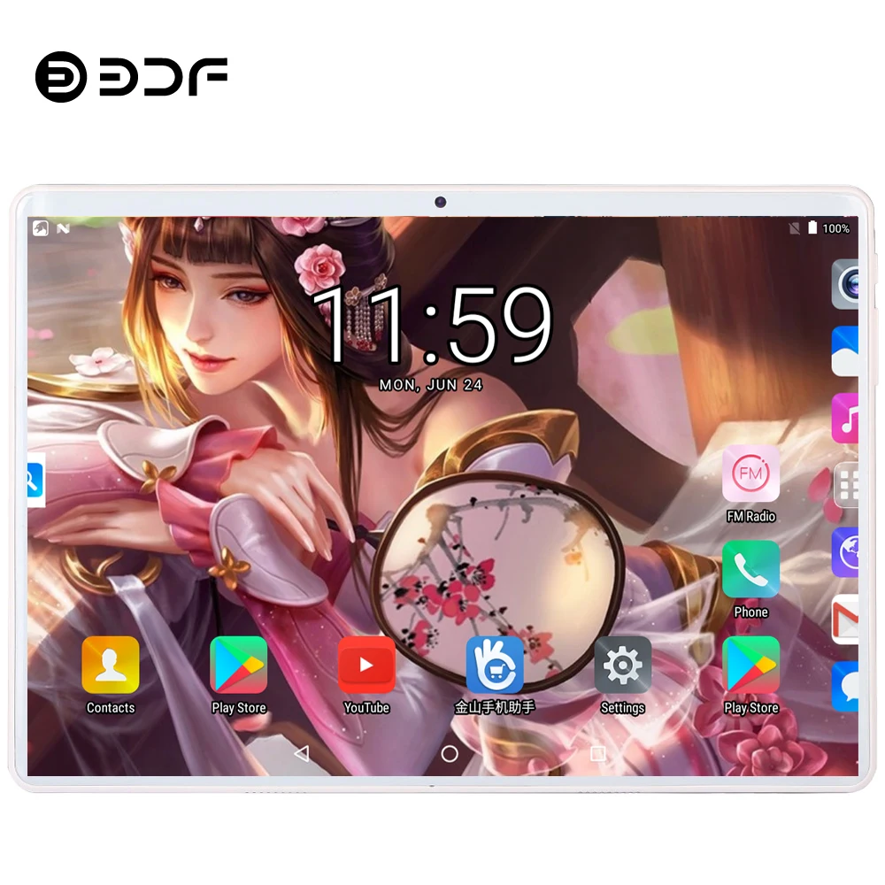 BDF 10-дюймовый планшетный ПК 2.5D Закаленное стекло 3G телефонный звонок Android 7 0