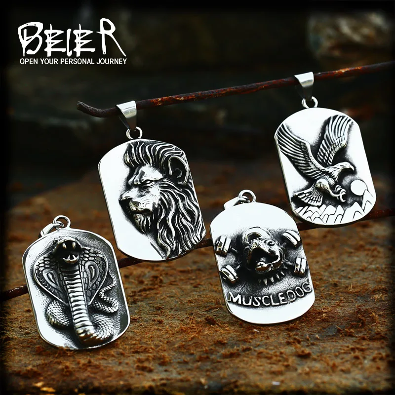 

Beier Stainless Steel Emboss Eagle Lion Animal Pendant necklace For Man Punk good detail Animal Jewelry free shipping LHP104