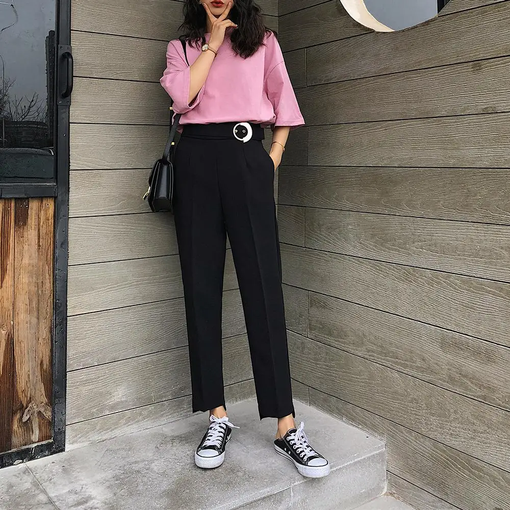 Женские повседневные брюки с поясом REALEFT деловые прямые высокой талией Новинка