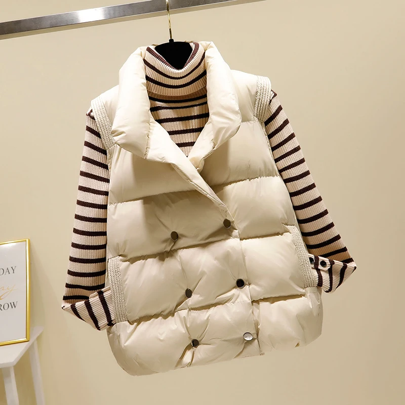 Женский однотонный пуховой жилет Повседневная Свободная хлопковая куртка