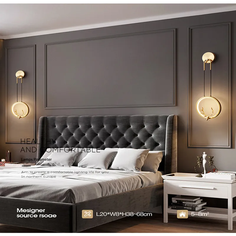 

New Light Luxury Pure Copper Modern Minimalist Creative Personality Antlers Living Room Background Wall Decorative Wall Lamp