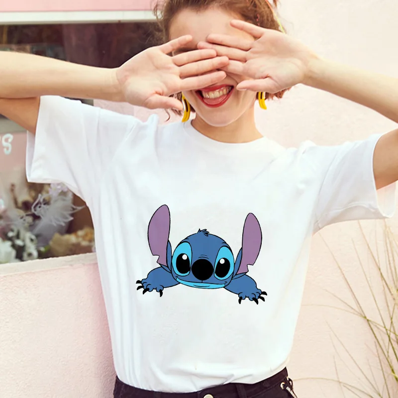 Showtly тематика «Лило и Стич» Harajuku Kawaii футболки для девочек приключенческий комедийный мультфильм женский Vacay режим печатных Повседневное футболка милый