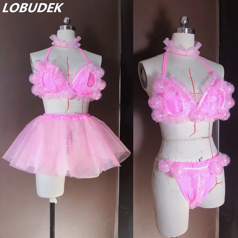 Женский розовый комплект бикини с пузырьками пикантная мини юбка танцевальный