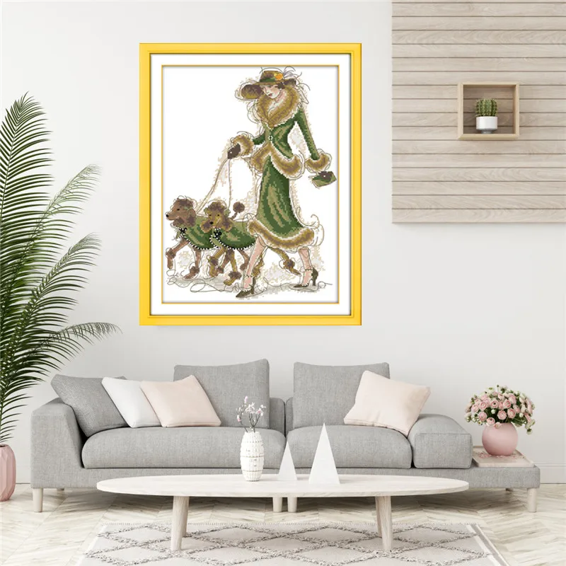 Женский и собачий домашний декор печать на холсте Набор для вышивки крестиком