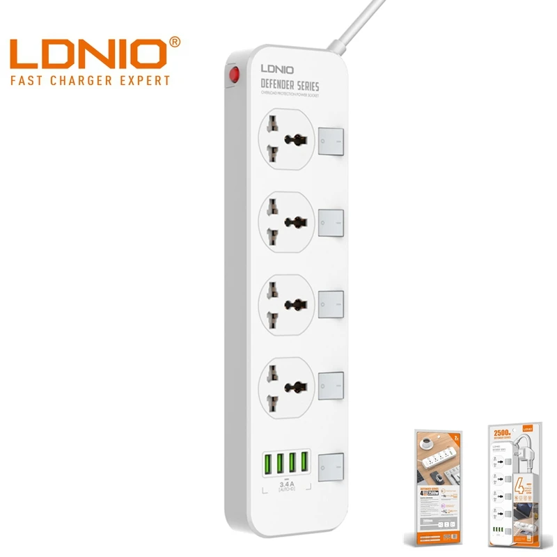 Новый LDNIO EU/US/UK 10A 2500 Вт электрическая розетка переключатель 4USB смарт удлинитель