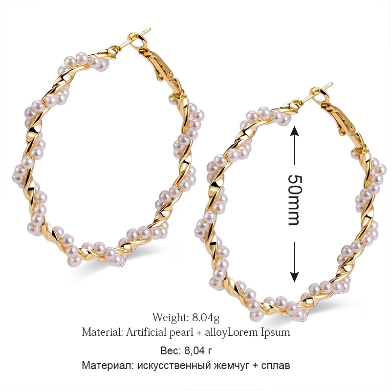 

2021 Fashion Brincos Party Jewelry New Simple Plain Gold Metal Pearl Hoop Earrings For Women Unique Statement Big earings
