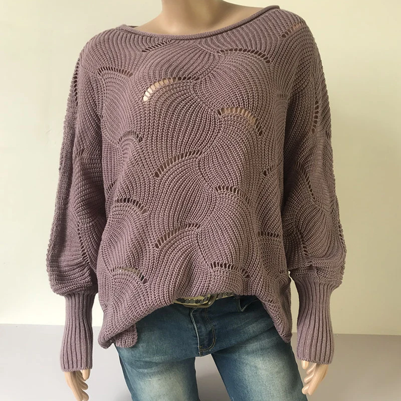 Женский свободный трикотажный свитер повседневный вязаный пуловер с круглым
