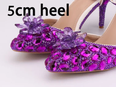 purple 5cm heel Сандалии с цветами и кристаллами; обувь для невесты; обувь для вечеринок; обувь принцессы на высоком каблуке 8 см; Стразы AB; женские туфли-лодочки на ремешке с пряжкой; сезон лето - Цвет: purple 5cm heel