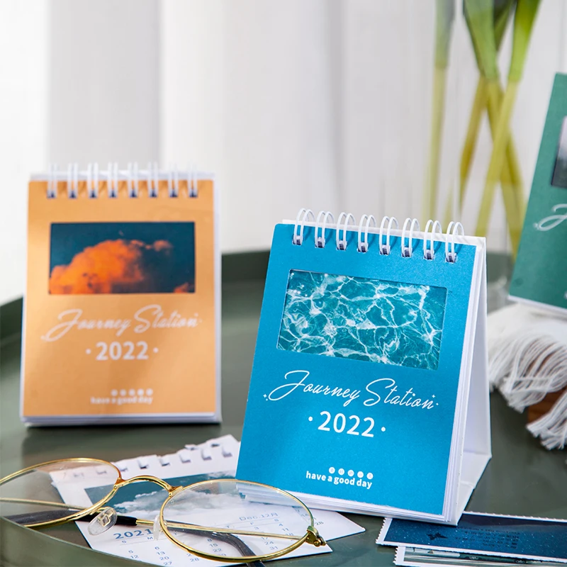 Настольный мини-календарь Yoofun 2022, дорожная торговая станция, двойной ежедневник, настольный планировщик, ежемесячный ежедневный Органайзер - изображение