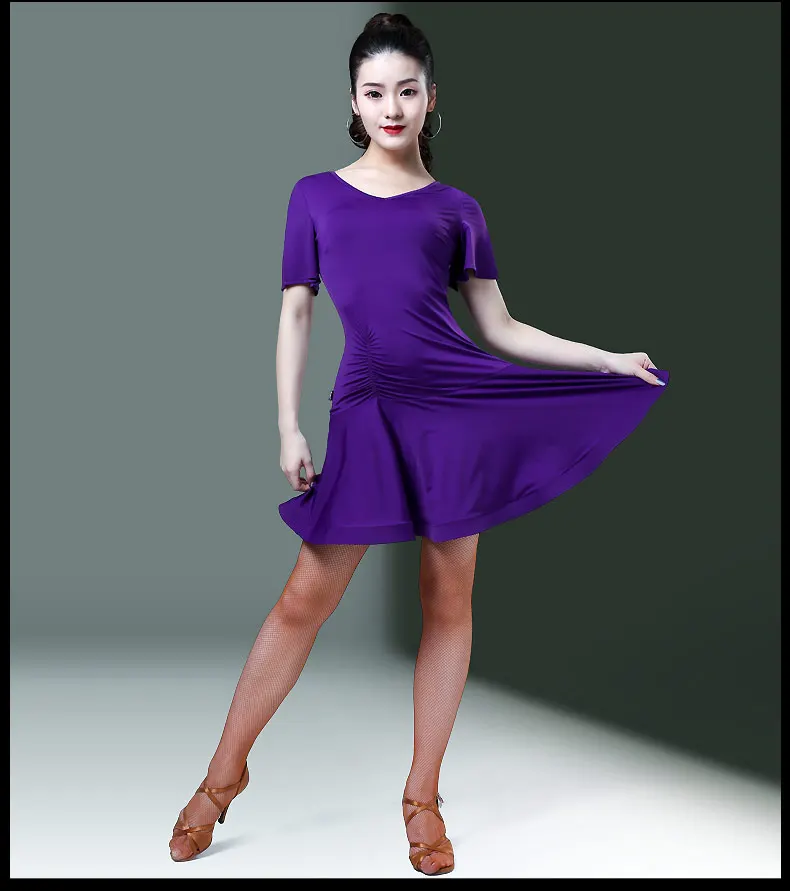 Высококачественные фиолетовые танцевальные костюмы фламенко с V образным