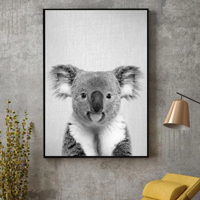

Black White Koala Canvas Painting Art Print Poster Picture Wall Modern Minimalist Bedroom Living Room Decoration