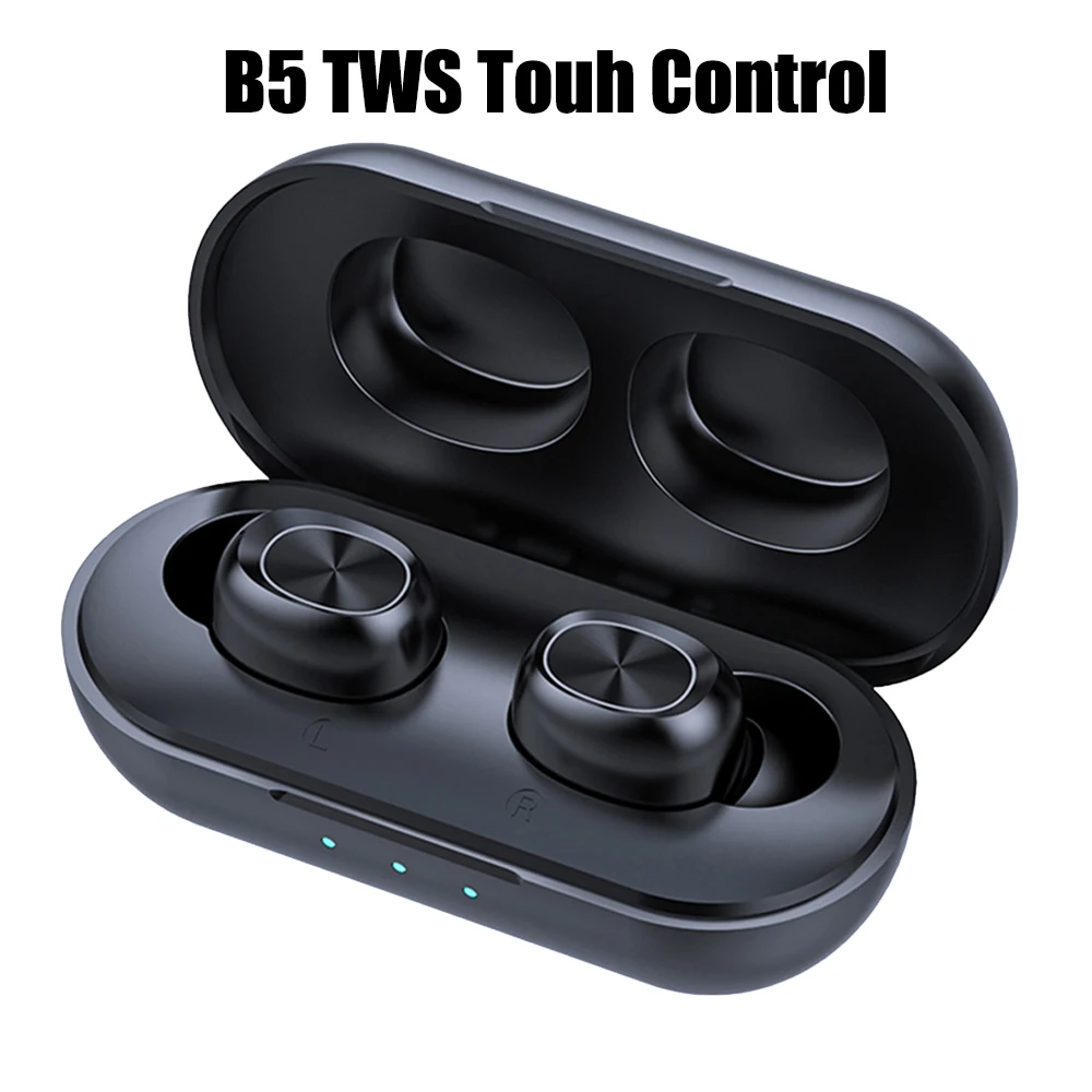 B5 TWS Black Беспроводные наушники B5 TWS, водонепроницаемые наушники 9D, стерео музыкальные гарнитуры, Bluetooth 5,0, наушники с сенсорным управлением, 300 мА/ч, зарядная коробка - Цвет: B5 TWS Black